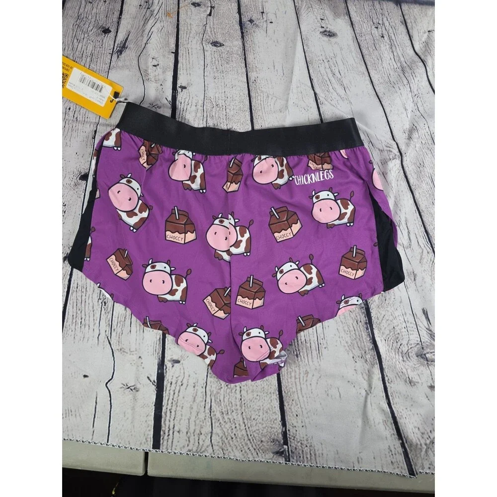 Chicknlegs Men's Medium Purple Choccy Cows 2” Half Split Shorts - Picture 4 of 5